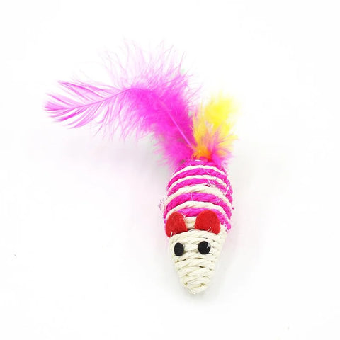 For Pet Sisal Mouse With Feather Tail Cat Toy (Assorted Color)