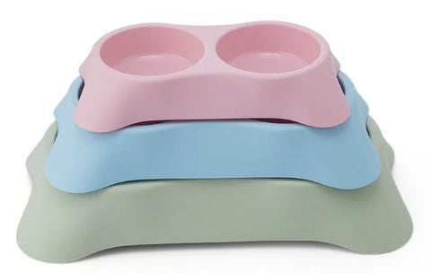 Pets Club Double Dining Bowl - 90 ml - 28*16*5 Cm-Green
