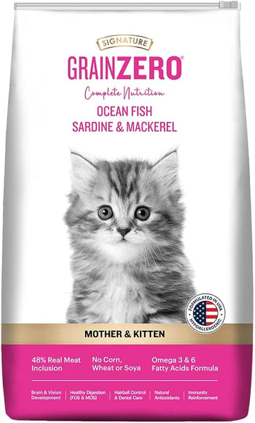 Grain Zero Signature Mother & Kitten Cat Dry Food - 1.2 kg - Ocean Fish, Sardine and Mackeral | Omega 3 & Omega 6, Fatty Acids Formula