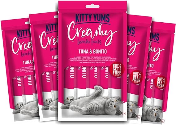 Kitty Yums Lickable Creamy Cat Treats Tuna & Bonito 5 Sticks, 75 g