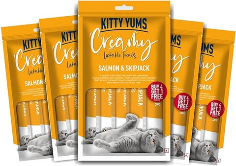 Kitty Yums Lickable Creamy Cat Treats Salmon & Skipjack 5Sticks 75g