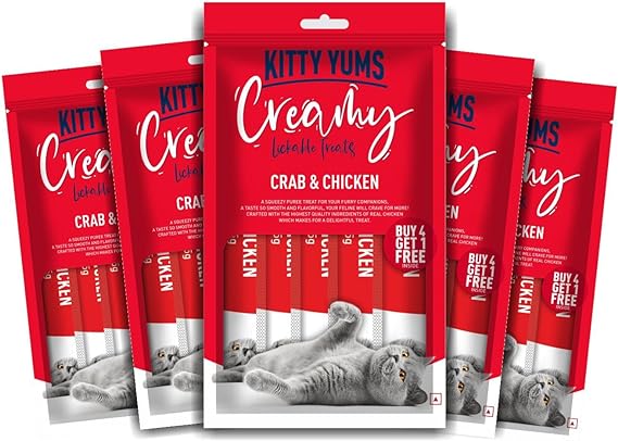 Kitty Yums Lickable Creamy Cat Treats Crab & Chicken 5 Sticks, 75 g