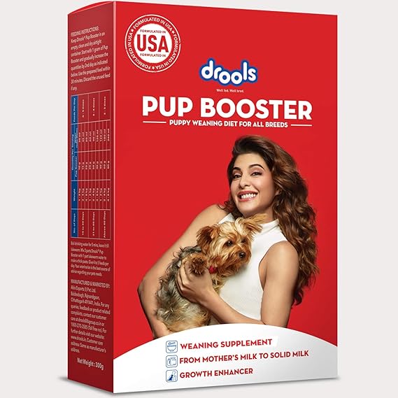 Drools Pup Booster - Puppy Weaning Diet for All Breeds Powder Dog Food, Milk Flavor, 300g,Pack of 1