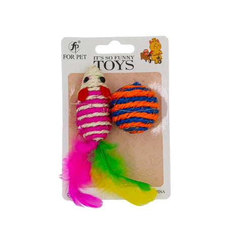 For Pet Sisal Mouse With Feather Tail Cat Toy (Assorted Color)