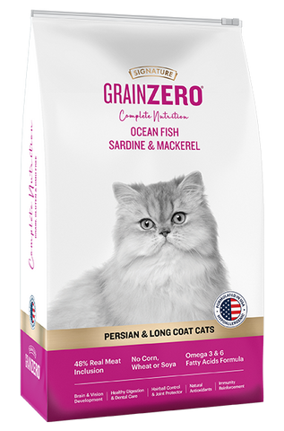 Signature Grain Zero Persian & Long Hair Adult  Cat Food 1.2kg Ocean Fish, Sardine and Mackeral