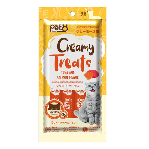 Pet8 Creamy Cat Treats Tuna & Salmon Flavor -15Gx4Pcs