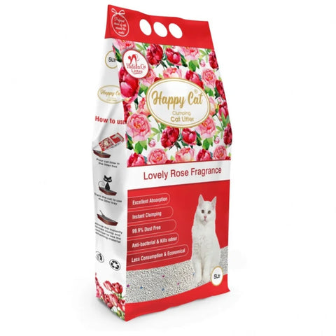 Happy Cat Bentonite Dust Free Clumping Cat Litter - Lovely Rose Fragrance - 5L