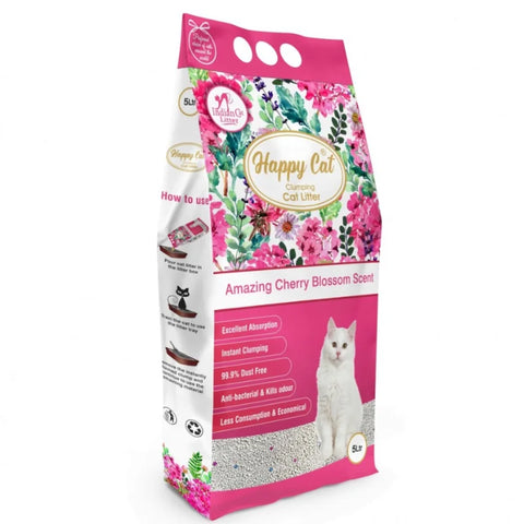 Happy Cat Bentonite Dust Free Clumping Cat Litter - Amazing Cherry Blossom Scent - 5L
