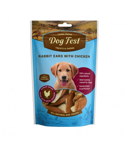 Dog Fest Rabbit Ears With Chicken For Puppies - 90g (3.17oz)