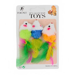 For Pet Soft False Wool Mouse Cat Toy With Colorful Feather 3 Pcs - 5 Cm (Mixed Color)