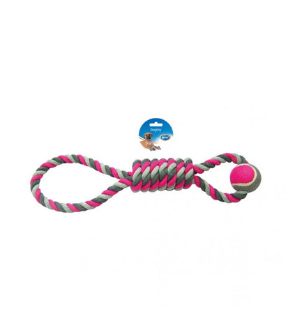 Duvo+ Tug Toy Knotted Cotton Pendulum & Tennis Ball 53cm - Grey / Pink