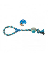 Duvo Tug Toy Knotted Cotton Loop With Tennis Ball Grey/Blue 48cm